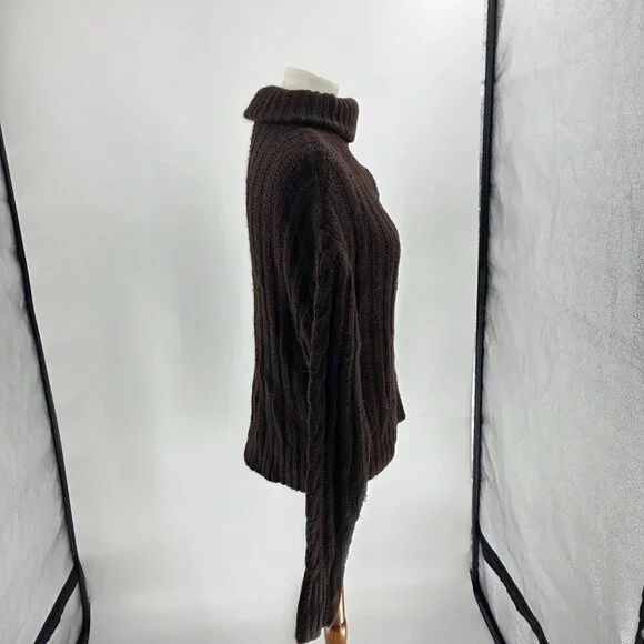 525 Brown Cable Knit Half-Zip Pullover Sweater, Size S - Picture 4 of 13